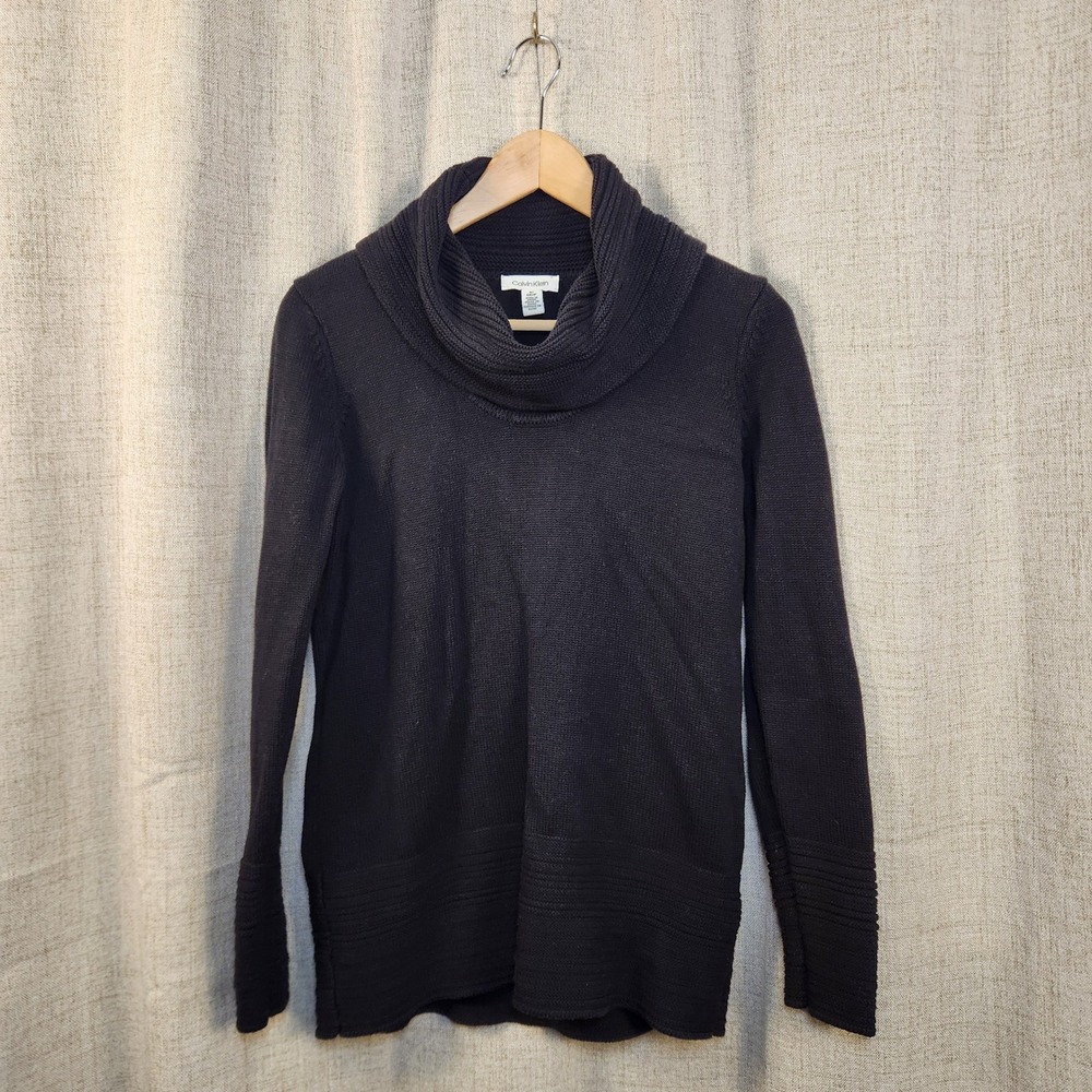 Calvin Klein Cowl Neck Sweater Women's S Black‎ Long Sleeve Heavy Knit Classic